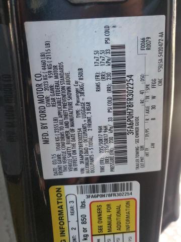 3FA6P0H78FR302254 - 2015 FORD FUSION SE BLACK photo 12