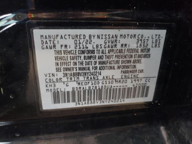 3N1AB8BV3NY240214 - 2022 NISSAN SENTRA S BLACK photo 13