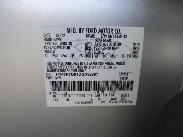 1FM5K7D81DGA99297 - 2013 FORD EXPLORER XLT Gümüş foto 13