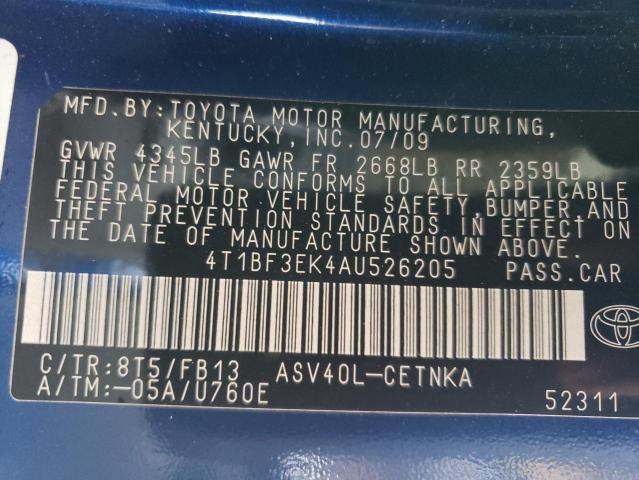 4T1BF3EK4AU526205 - 2010 TOYOTA CAMRY BASE BLUE photo 13