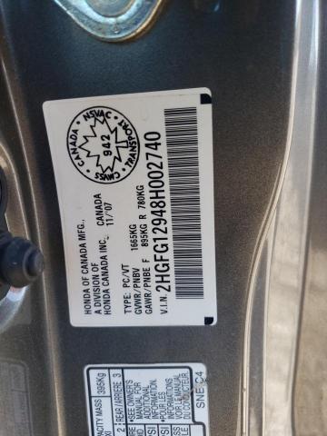 2HGFG12948H002740 - 2008 HONDA CIVIC EXL Boz foto 12