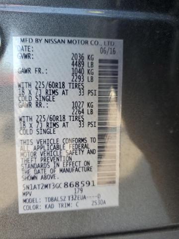 5N1AT2MT3GC868591 - 2016 NISSAN ROGUE S GRAY photo 13