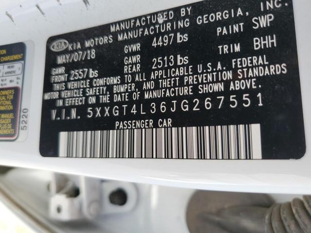 5XXGT4L36JG267551 - 2018 KIA OPTIMA LX WHITE photo 12