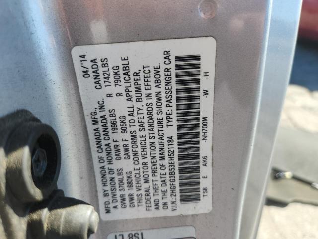 2HGFG3B53EH521184 - 2014 HONDA CIVIC LX SILVER photo 12