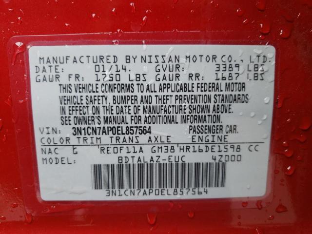 3N1CN7AP0EL857564 - 2014 NISSAN VERSA S RED photo 13