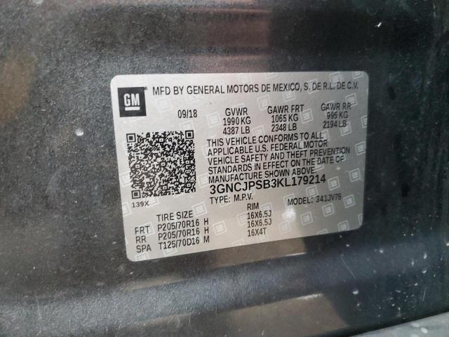 3GNCJPSB3KL179214 - 2019 CHEVROLET TRAX 1LT Сірий фото 13