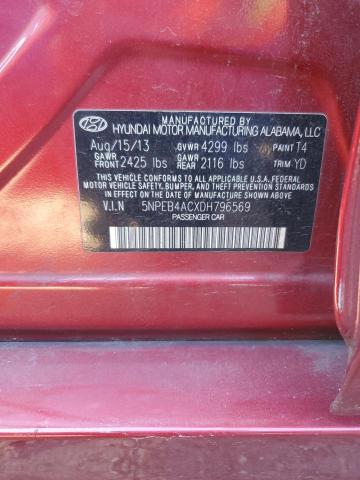 5NPEB4ACXDH796569 - 2013 HYUNDAI SONATA GLS BURGUNDY photo 12