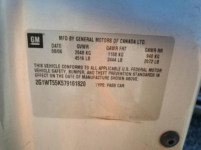 2G1WT55K579161820 - 2007 CHEVROLET IMPALA LT Сұр фото 12