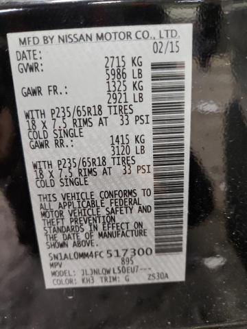 5N1AL0MM4FC517300 - 2015 INFINITI QX60 შავი ფოტო 14