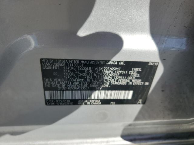 2T3ZF4DV3AW033557 - 2010 TOYOTA RAV4 SILVER photo 13