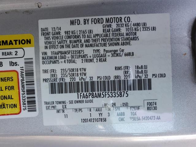1FA6P8AM5F5335875 - 2015 FORD MUSTANG SILVER photo 13