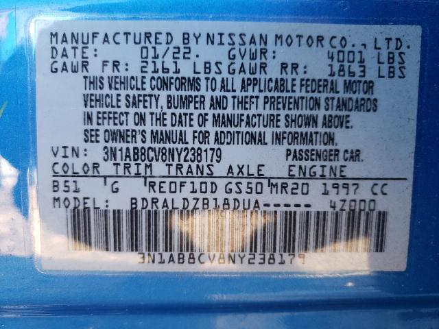 3N1AB8CV8NY238179 - 2022 NISSAN SENTRA SV BLUE photo 13