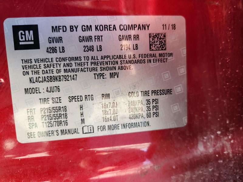 KL4CJASB9KB792147 - 2019 BUICK ENCORE PREFERRED Қызыл фото 14