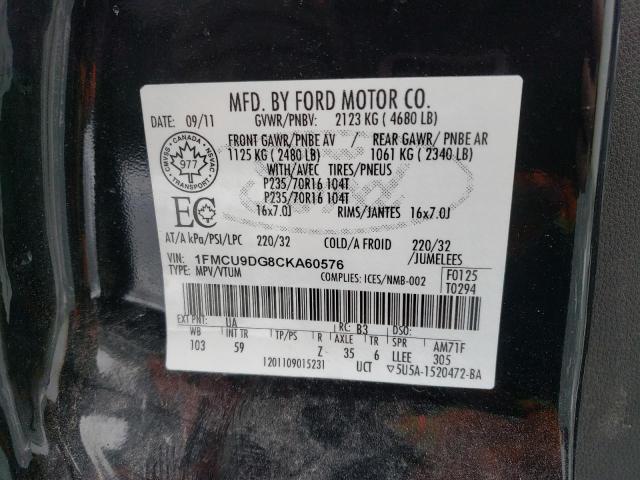 1FMCU9DG8CKA60576 - 2012 FORD ESCAPE XLT BLACK photo 13