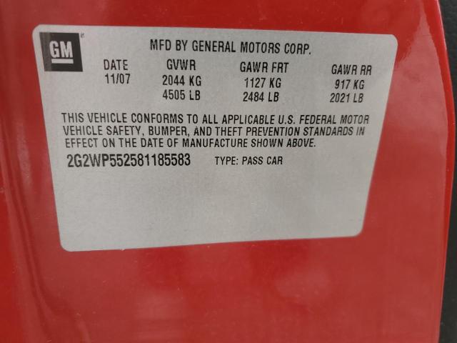 2G2WP552581185583 - 2008 PONTIAC GRAND PRIX 红色 照片 13