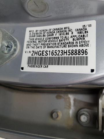 2HGES16523H588896 - 2003 HONDA CIVIC LX SILVER photo 13