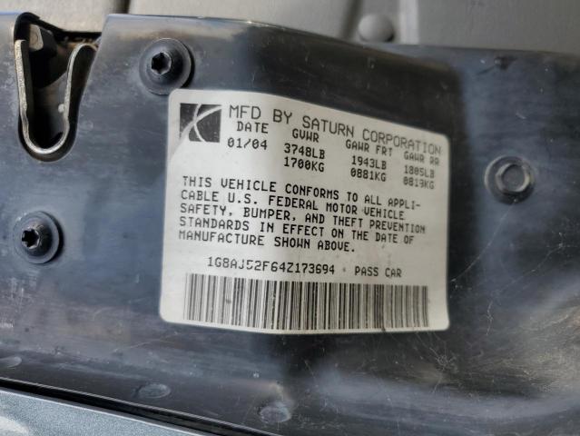 1G8AJ52F64Z173694 - 2004 SATURN ION LEVEL 2 蓝色 照片 12