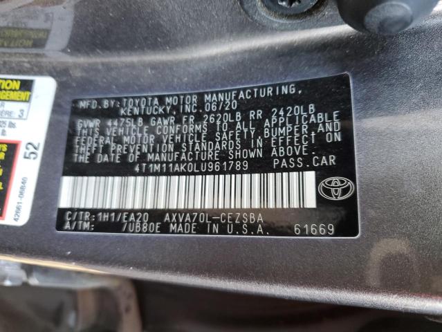 4T1M11AK0LU961789 - 2020 TOYOTA CAMRY SE SILVER photo 12