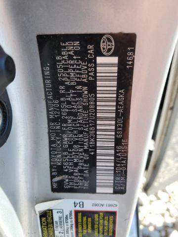 4T1BK36B17U208805 - 2007 TOYOTA AVALON XL ვერცხლისფერი ფოტო 12