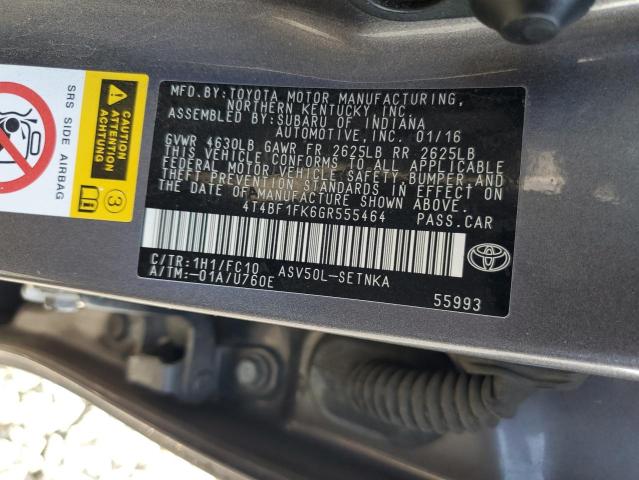 4T4BF1FK6GR555464 - 2016 TOYOTA CAMRY LE GRAY photo 12