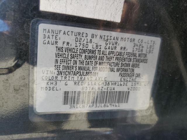 3N1CN7AP3JL869461 - 2018 NISSAN VERSA S Schwarz Foto 12