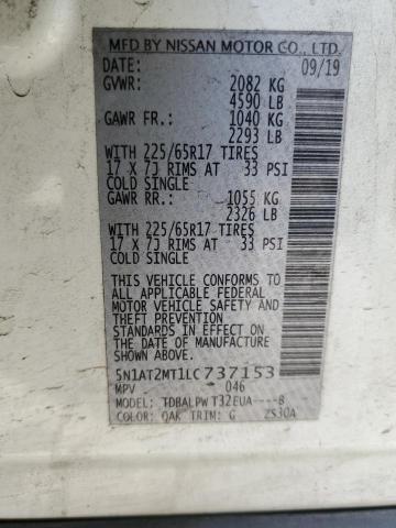 5N1AT2MT1LC737153 - 2020 NISSAN ROGUE S Սպիտակ լուսանկար 14