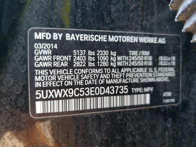 5UXWX9C53E0D43735 - 2014 BMW X3 XDRIVE28I BLACK photo 12