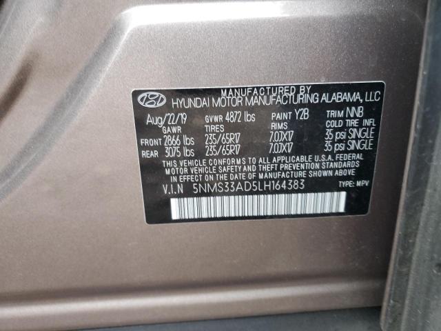 5NMS33AD5LH164383 - 2020 HYUNDAI SANTA FE SEL TAN photo 12