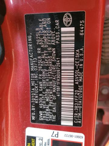 4T1BF1FK9DU672641 - 2013 TOYOTA CAMRY L RED photo 12