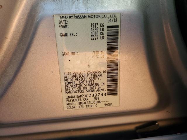 1N4AL3AP2JC239743 - 2018 NISSAN ALTIMA 2.5 Серебристый фото 13