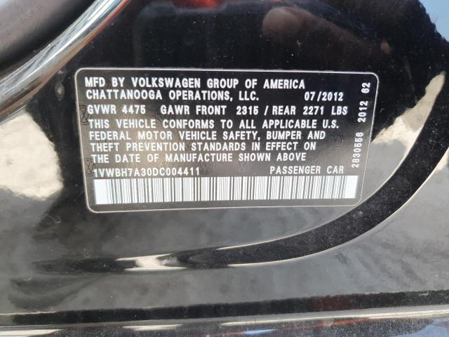 1VWBH7A30DC004411 - 2013 VOLKSWAGEN PASSAT SE შავი ფოტო 12