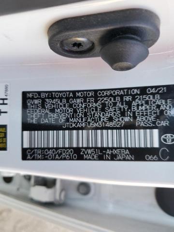 JTDKAMFU5M3148527 - 2021 TOYOTA PRIUS SPECIAL EDITION WHITE photo 12