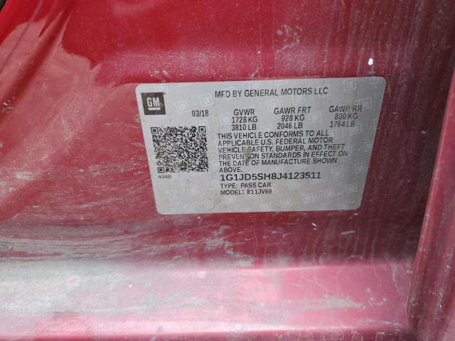 1G1JD5SH8J4123511 - 2018 CHEVROLET SONIC LT RED photo 12