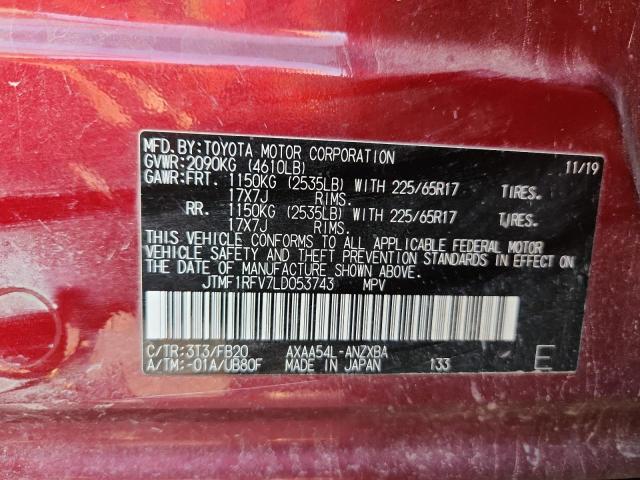 JTMF1RFV7LD053743 - 2020 TOYOTA RAV4 LE Կարմիր լուսանկար 14