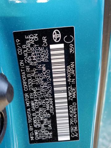 JTDKARFP7K3112410 - 2019 TOYOTA PRIUS PRIM 青绿色 照片 12