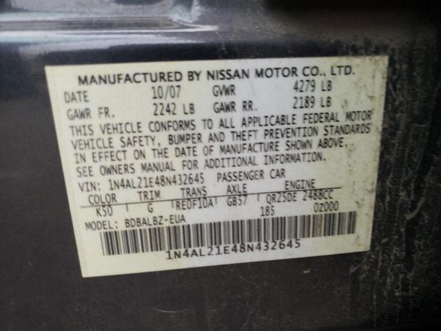 1N4AL21E48N432645 - 2008 NISSAN ALTIMA 2.5 GRAY photo 12