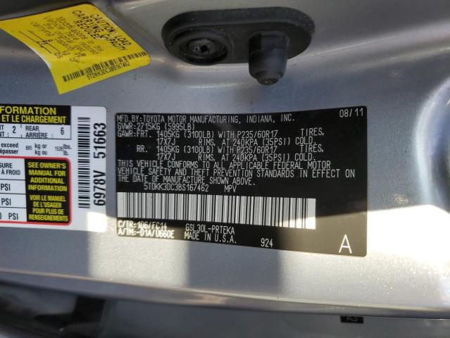 5TDKK3DC3BS167462 - 2011 TOYOTA SIENNA LE SILVER photo 12