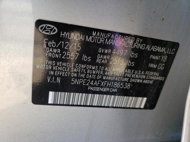 5NPE24AFXFH186538 - 2015 HYUNDAI SONATA SE SILVER photo 12