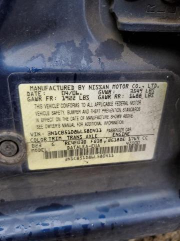 3N1CB51D86L580411 - 2006 NISSAN SENTRA 1.8 BLUE photo 13