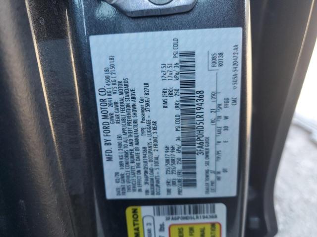 3FA6P0HD5LR194368 - 2020 FORD FUSION SE GRAY photo 13