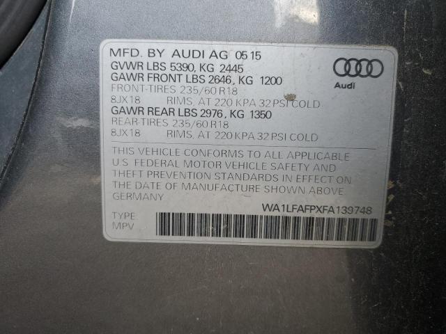 WA1LFAFPXFA139748 - 2015 AUDI Q5 PREMIUM PLUS 灰色 照片 12