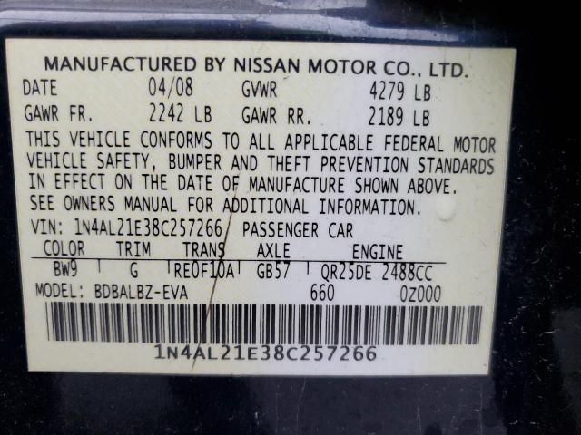 1N4AL21E38C257266 - 2008 NISSAN ALTIMA 2.5 BLUE photo 12