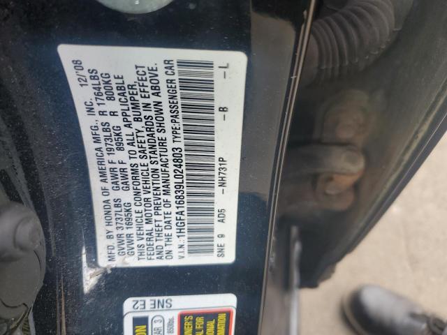 1HGFA16839L024803 - 2009 HONDA CIVIC EX Qara foto 12