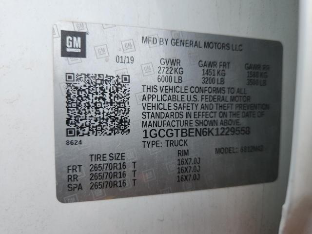 1GCGTBEN6K1229558 - 2019 CHEVROLET COLORADO თეთრი ფოტო 12