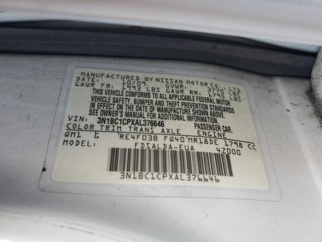 3N1BC1CPXAL376646 - 2010 NISSAN VERSA S თეთრი ფოტო 13