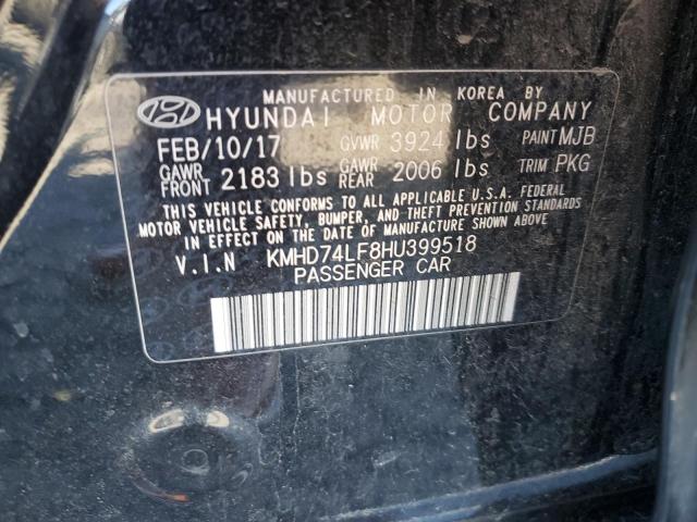 KMHD74LF8HU399518 - 2017 HYUNDAI ELANTRA SE BLACK photo 12