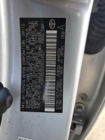 JTDKN3DU0C5524507 - 2012 TOYOTA PRIUS SILVER photo 12