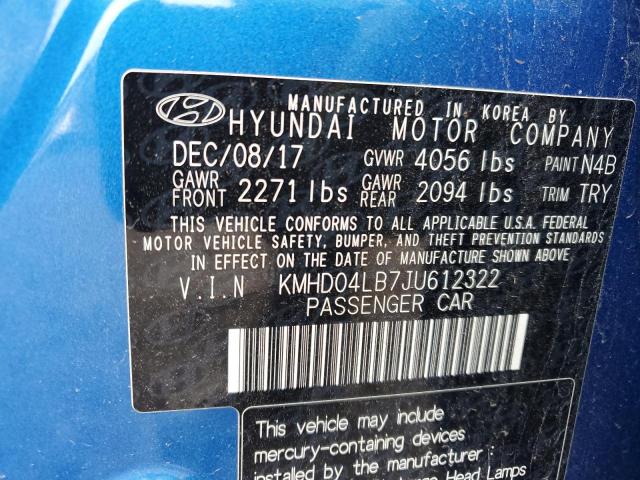 KMHD04LB7JU612322 - 2018 HYUNDAI ELANTRA SPORT BLUE photo 12