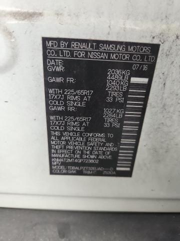 KNMAT2MT4GP723802 - 2016 NISSAN ROGUE S WHITE photo 13