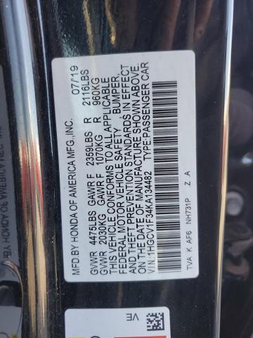 1HGCV1F34KA134482 - 2019 HONDA ACCORD SPORT შავი ფოტო 12